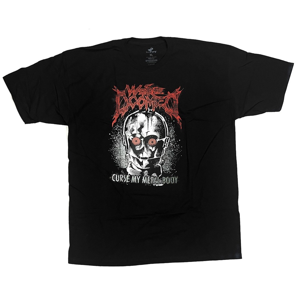 RARE TeeFury DOOMED C-3PO Star Wars Death Metal Black T-Shirt Mens XL Mashup